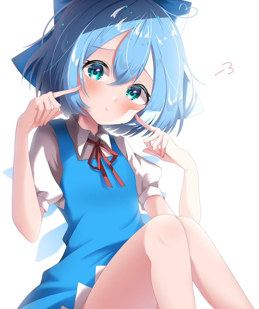 东方Project、琪露诺 1名女孩 :t 蓝色蝴蝶结 蓝色连衣裙 蓝眼