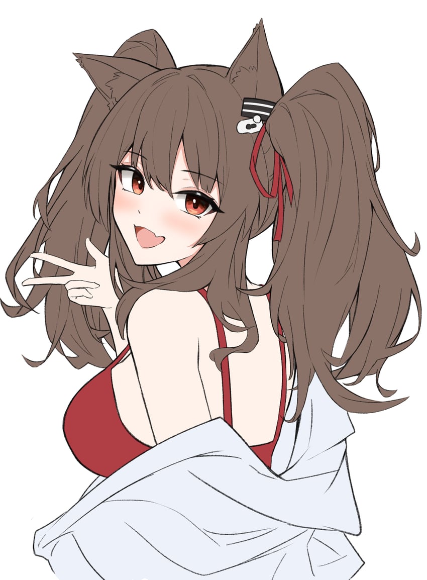 明日方舟、安洁莉娜 (明日方舟)、安洁莉娜 (夏卉) (明日方舟) 1名女孩 :D 兽耳 露肩 脸红