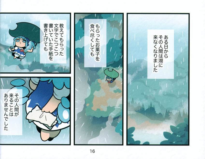 东方Project、琪露诺 1名女孩 蓝色蝴蝶结 蓝色连衣裙 蓝眼 蝴蝶结