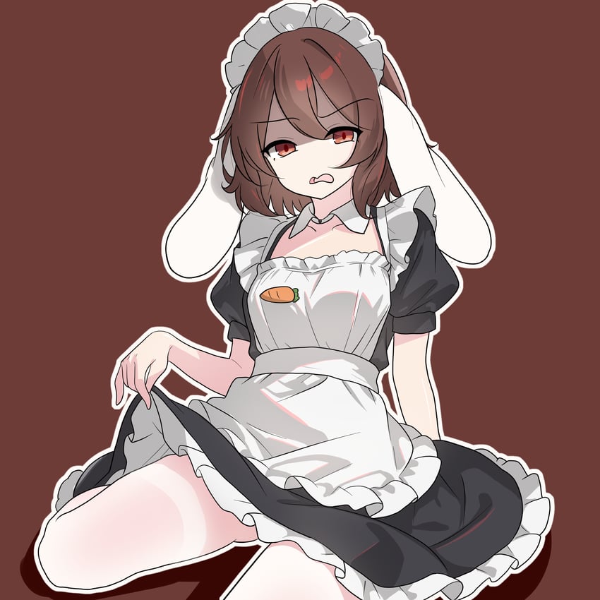 东方Project、因幡帝 1名女孩 替换服装 兽耳 围裙 黑色连衣裙