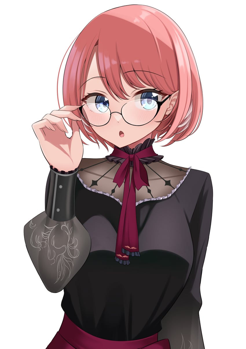 Hololive、鹰岭琉衣 1名女孩 惊讶 调整眼镜 黑框眼镜 蓝眼