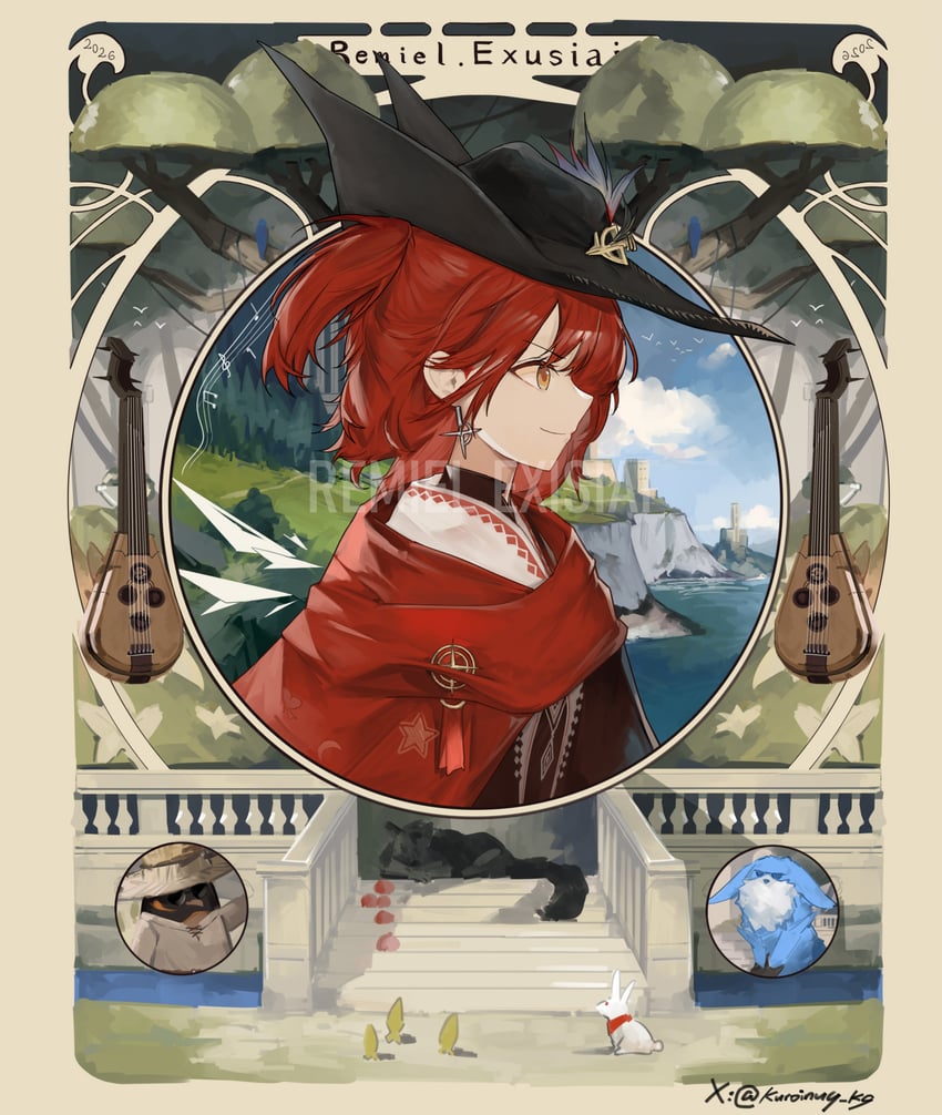 明日方舟、能天使 (明日方舟)、能天使 (荒野行动系列) (明日方舟) 1名女孩 黑帽子 黑衬衫 悬崖 披风