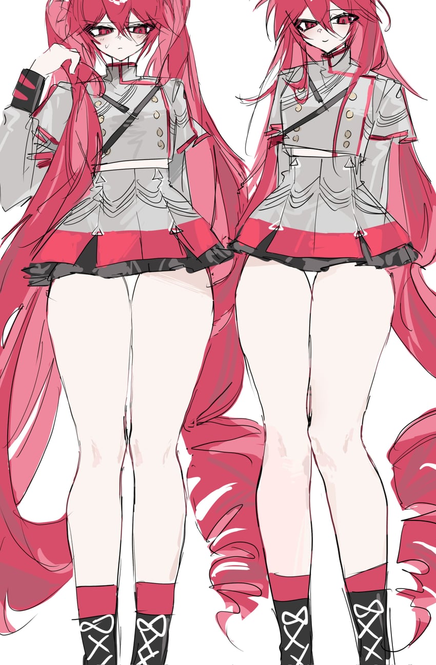 Synthesizer V、UTAU、重音Teto 1名女孩 发型长度变动 (更长) 双手背在身后 黑色靴子 靴子