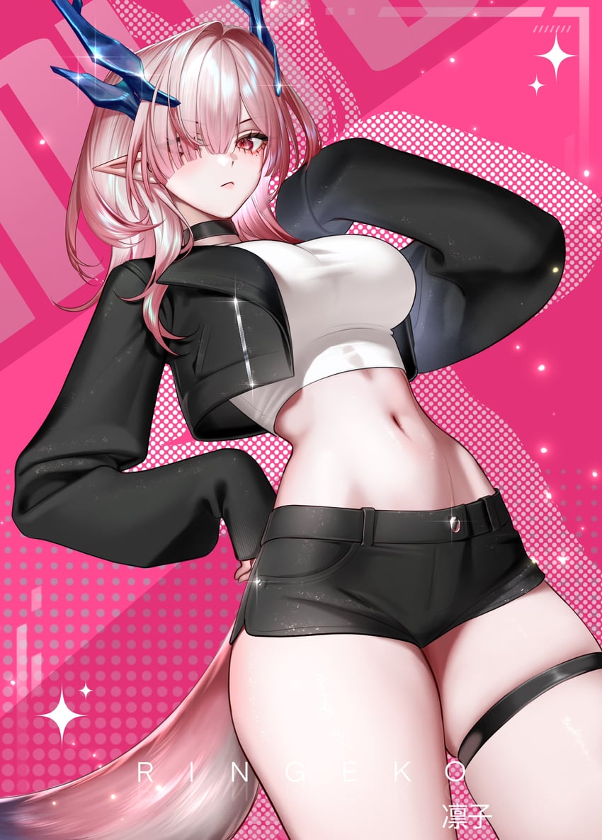 明日方舟、明日方舟：终末地、弥伏 (明日方舟) 1名女孩 替换服装 作者名 黑领 黑色夹克