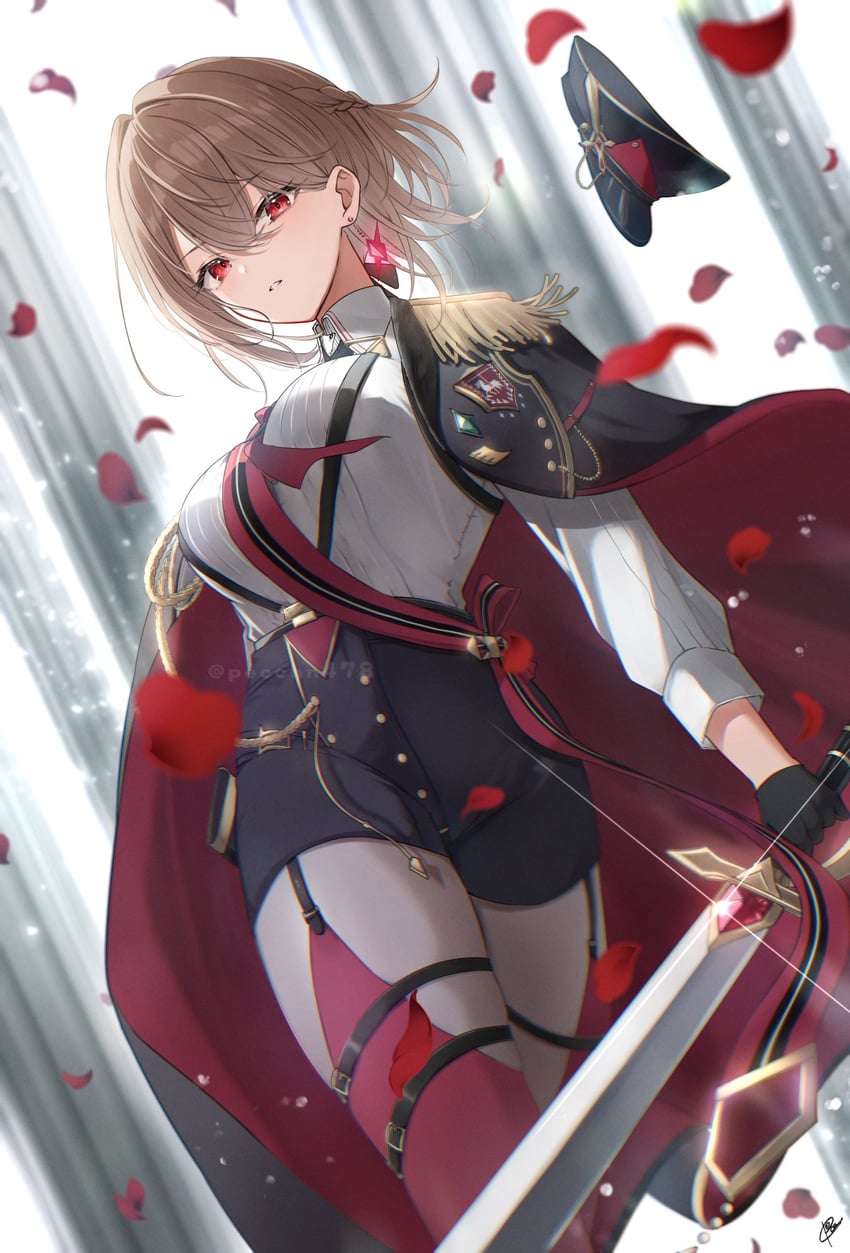彩虹社、芙莲·E·露丝塔莉欧、furen e lustario (9th costume) 1名女孩 黑色披肩 黑色手套 黑色连裤袜 辫子