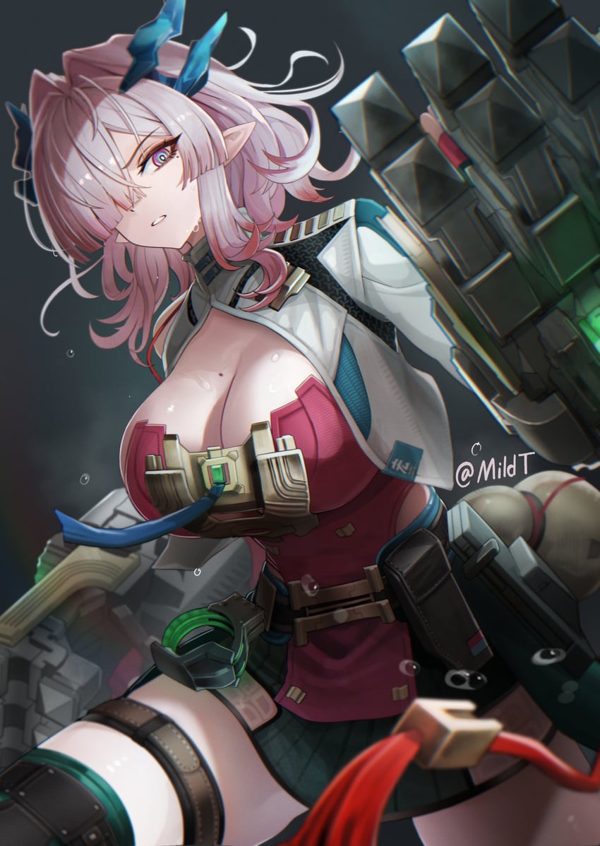 明日方舟、明日方舟：终末地、弥伏 (明日方舟) 1名女孩 作者名 腰包 蓝角 乳房