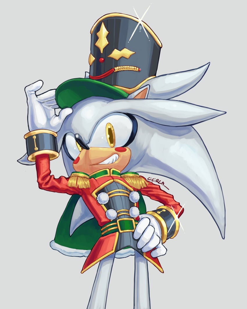 索尼克系列、希尔弗、silver the hedgehog (nutcracker) 1名男孩 整理衣服 整理头饰 黑帽子 脸红