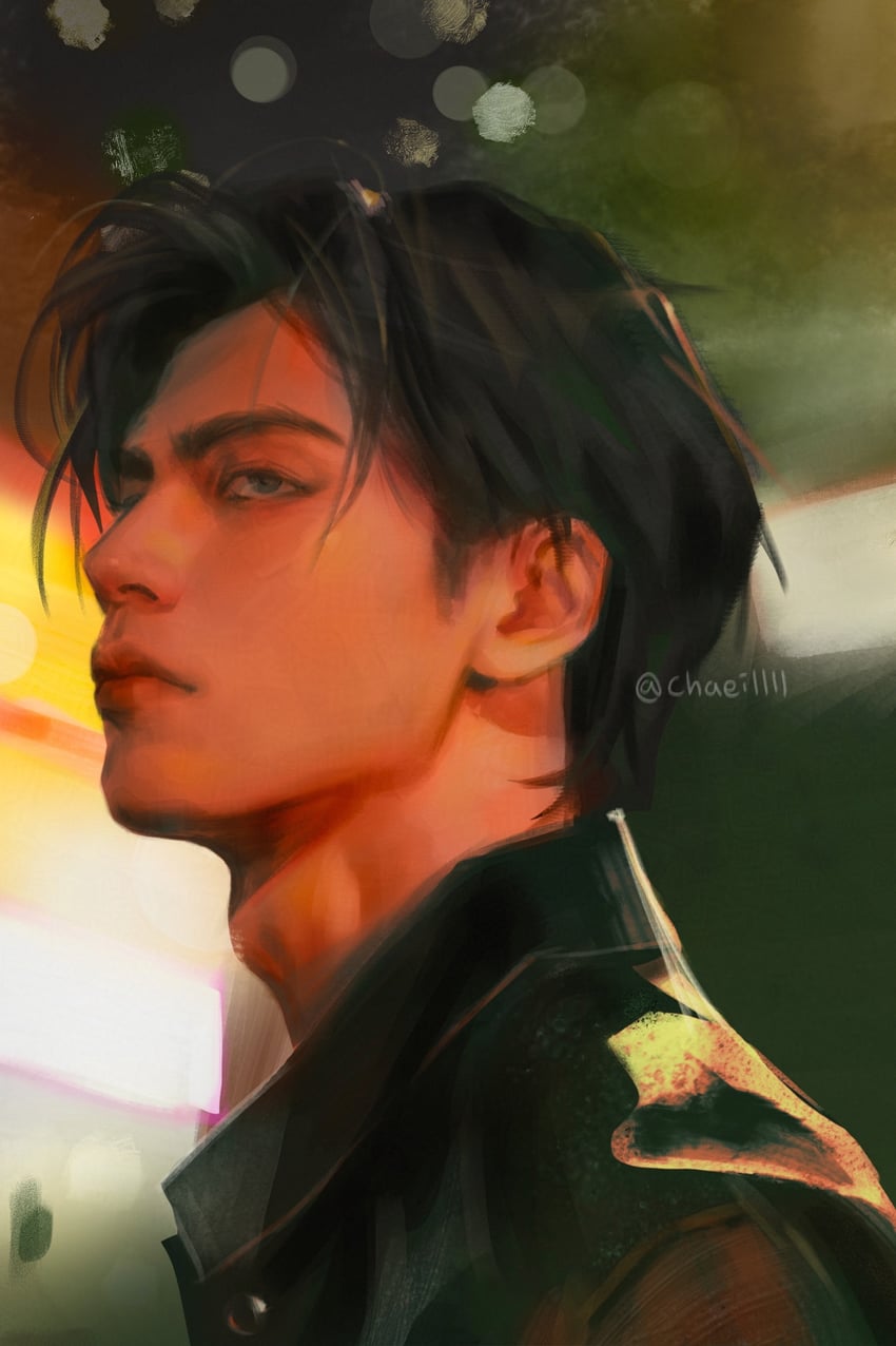 原创 1名男孩 作者名 黑发 黑色夹克 蓝发