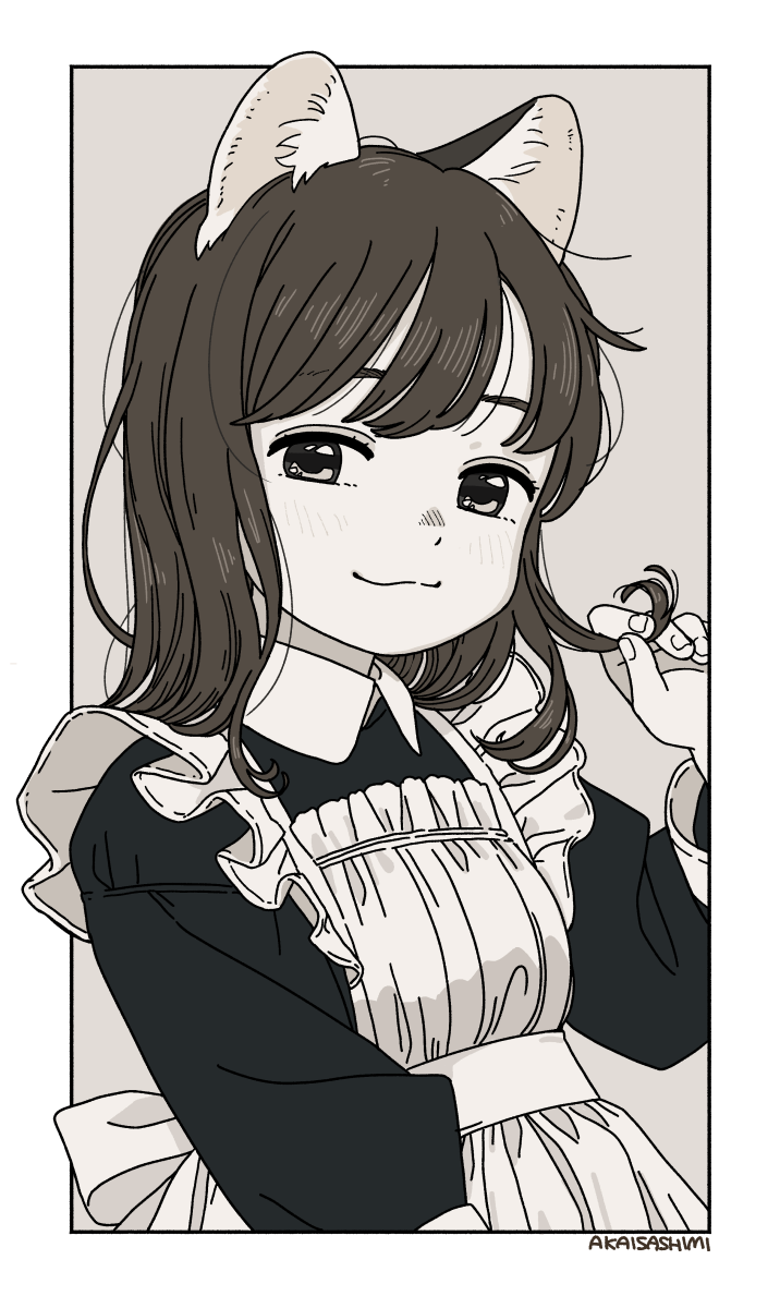原创 1名女孩 兽耳毛 兽耳 围裙 黑色连衣裙