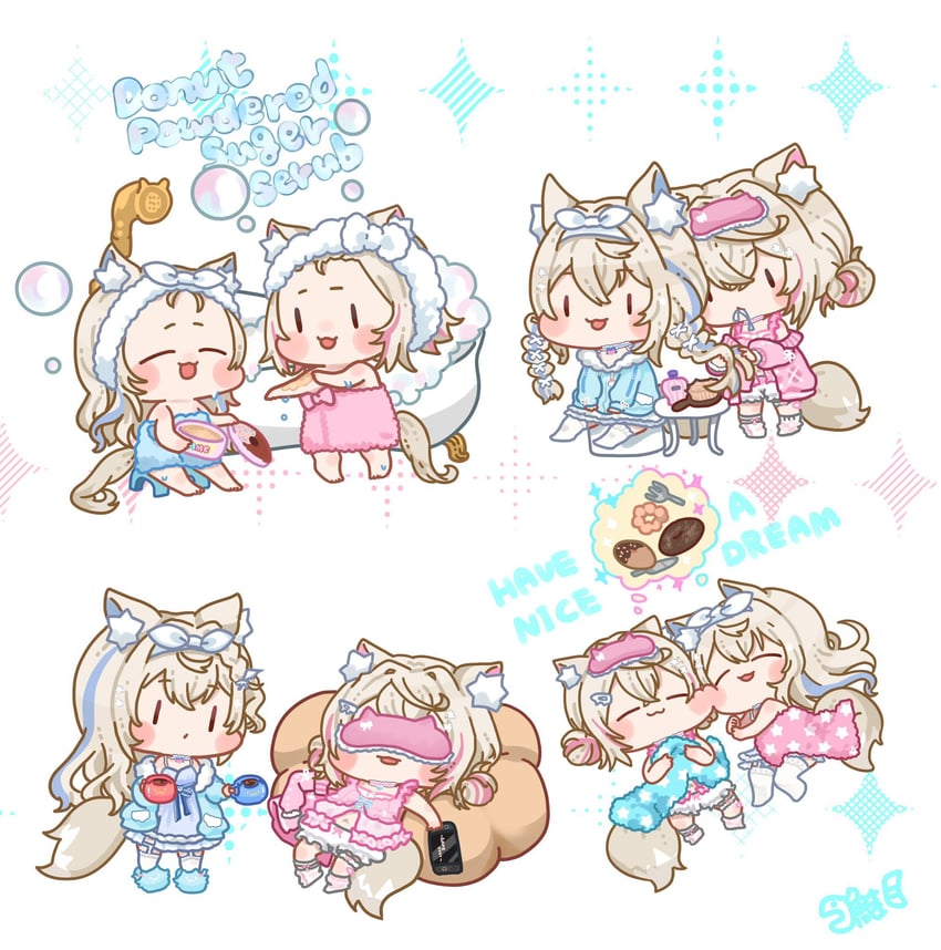 Hololive、Hololive英语、芙华瓦·阿比斯嘉德 2名女孩 猫脸笑 兽耳毛 兽耳 浴缸