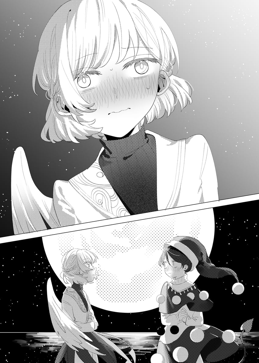东方Project、哆来咪·苏伊特、稀神探女 2名女孩 漫画 满月 看向他人 中发