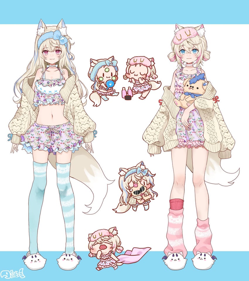 Hololive、Hololive英语、芙华瓦·阿比斯嘉德 2名女孩 猫脸笑 兽耳毛 兽耳 拥抱动物