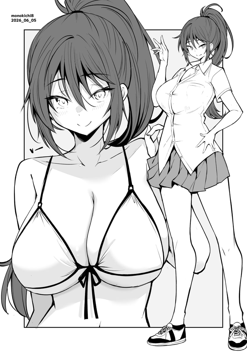 原创 1名女孩 比基尼 乳房 有领衬衫 有日期