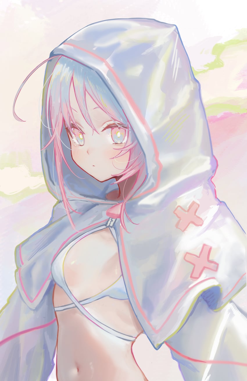 原创 1名女孩 呆毛 比基尼 乳房 小披肩