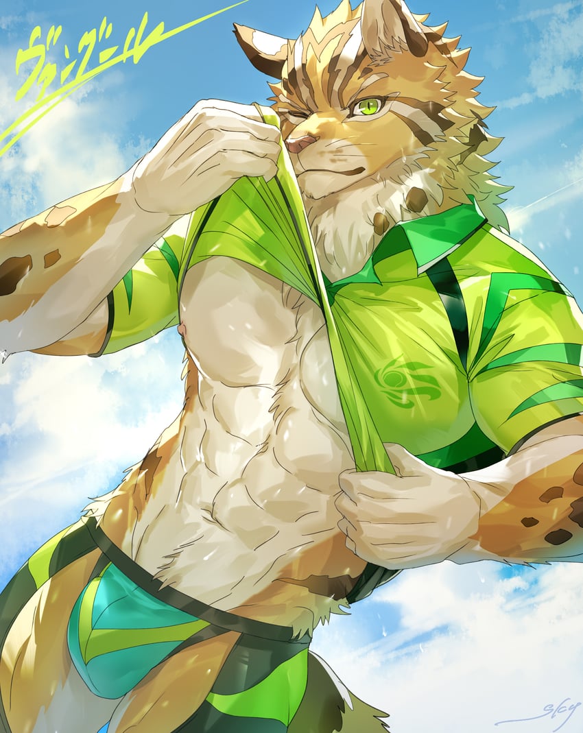 渴望传说、vaanghul (crave saga) 1名男孩 腹肌 兽耳 蔷薇 蓝天