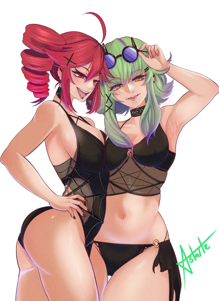 UTAU、VOCALOID、GUMI 2名女孩 呆毛 比基尼 黑色比基尼 黑色项圈