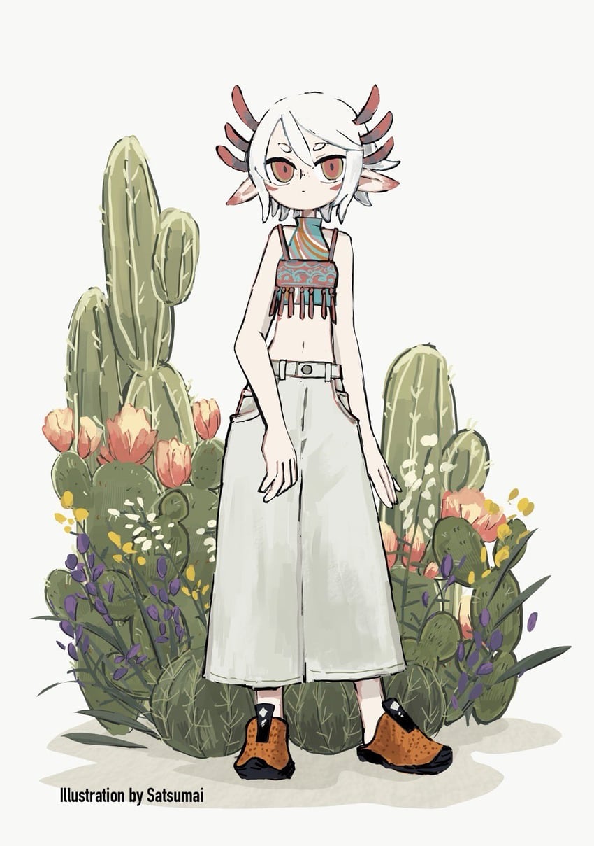 原创 1名女孩 作者名 棕色鞋子 露脐短衫 脸部印记