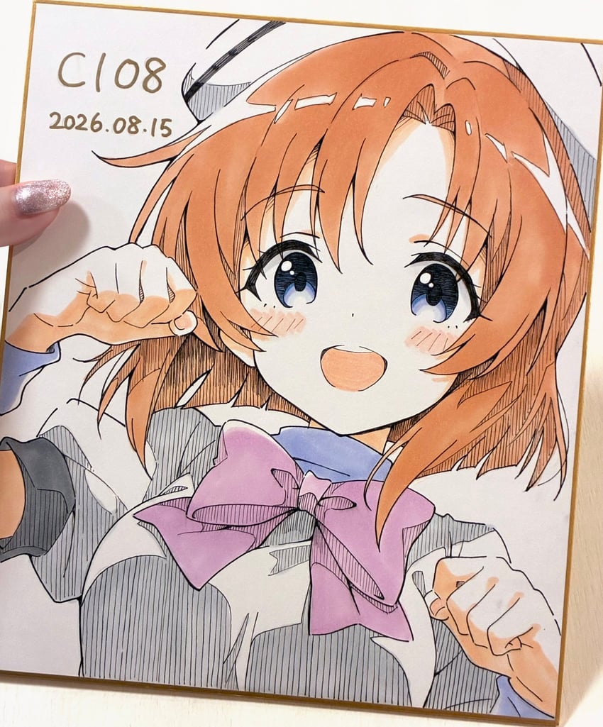 C108、寒蝉鸣泣之时、龙宫礼奈 1名女孩 :D 画面中出现画师的手 贝雷帽 蓝眼
