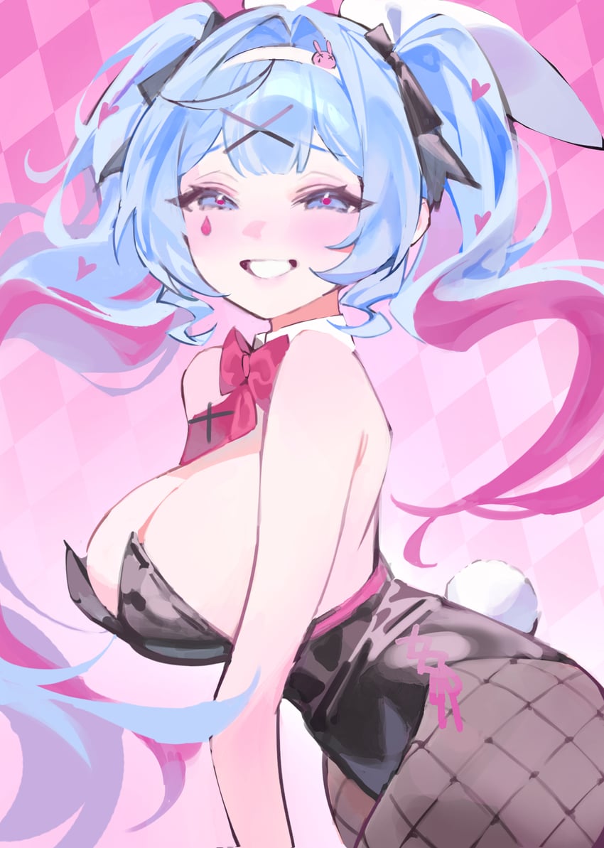 兔穴(Vocaloid)、初音未来 1名女孩 兽耳 露肩 黑色蝴蝶结 黑色紧身连体衣