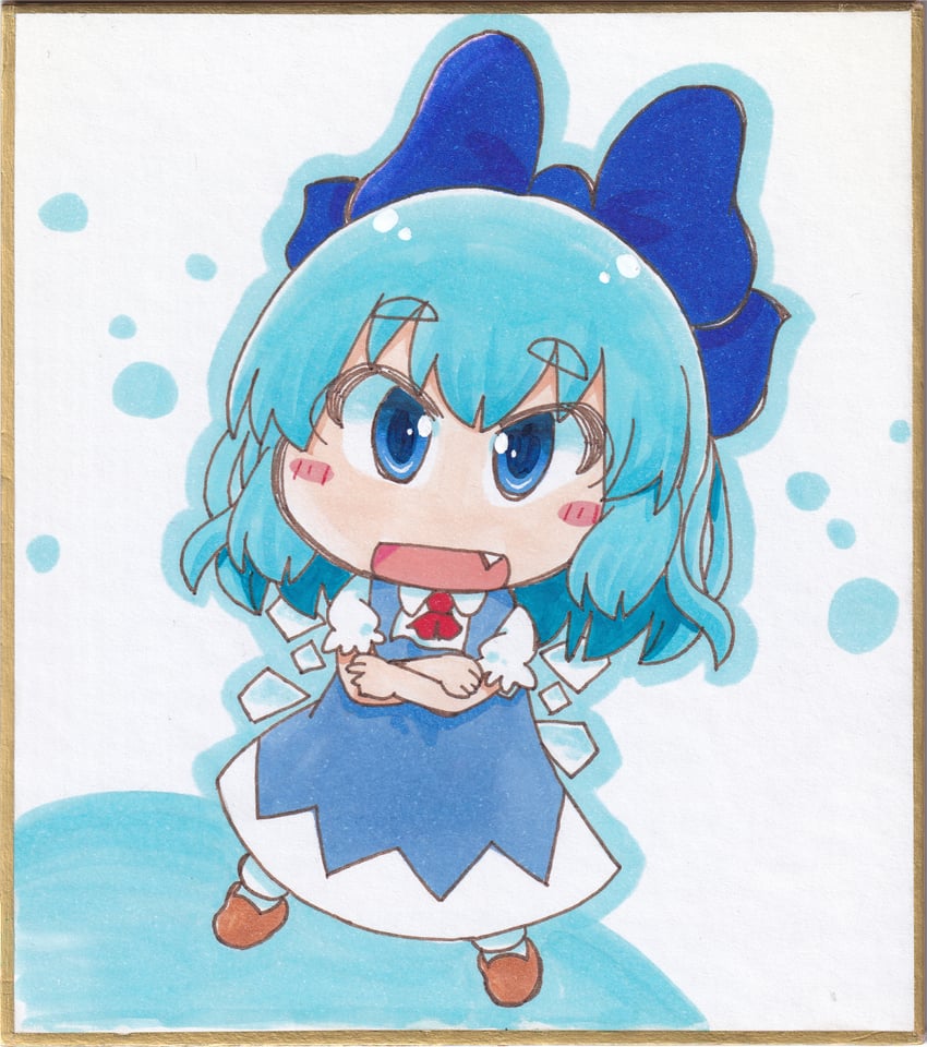 东方Project、琪露诺 1名女孩 :D 阿斯科特领巾 蓝色蝴蝶结 蓝色连衣裙