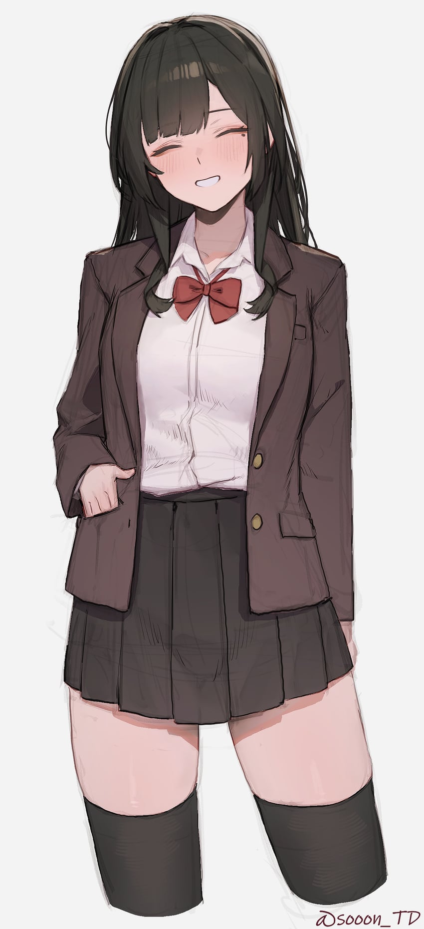 原创 1名女孩 作者名 黑发 黑色裙子 黑色过膝袜