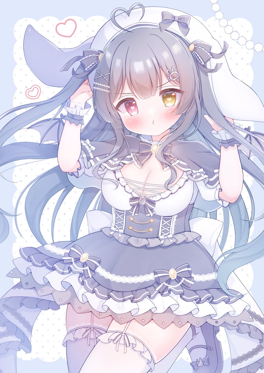 二次元插画 1名女孩 呆毛 兽耳 黑发 脸红