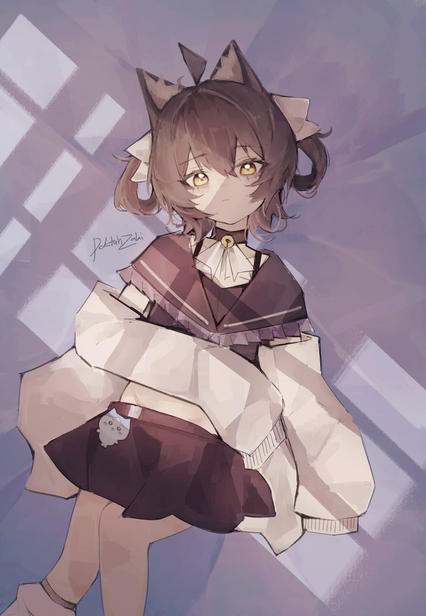原创、zaki (doktahzaki) 1名女孩 呆毛 兽耳 黑色项圈 黑发