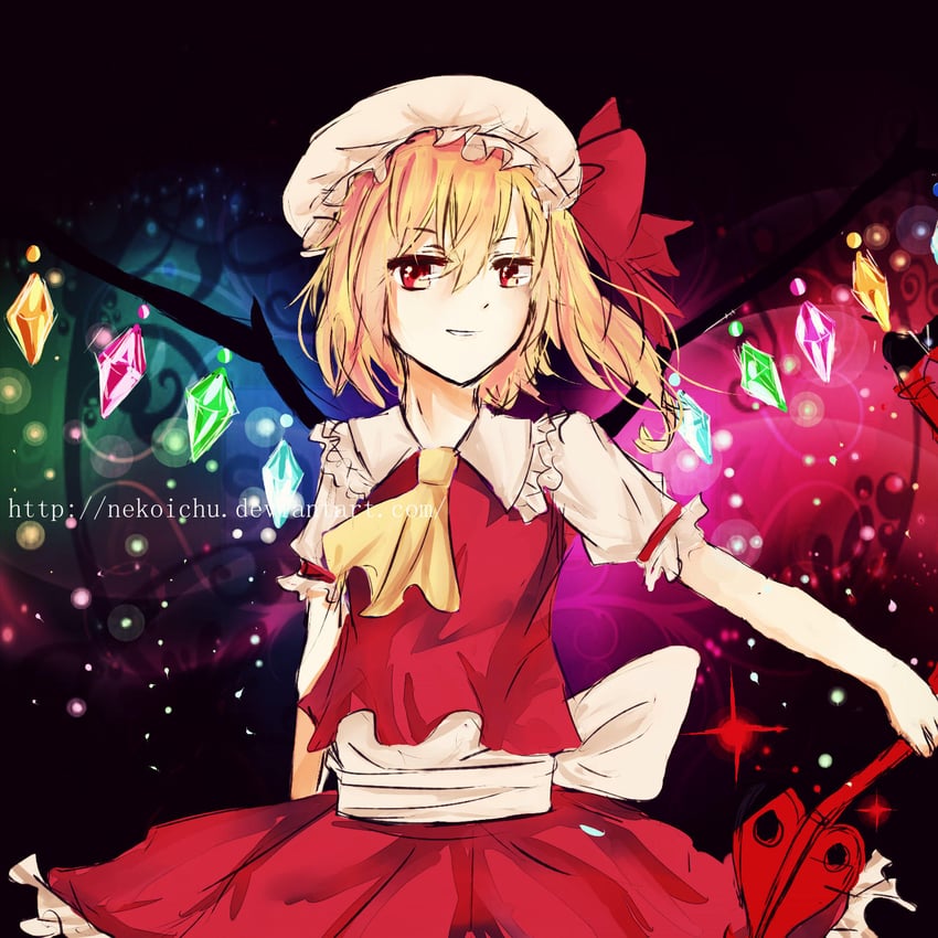 东方Project、芙兰朵露·斯卡蕾特 1名女孩 抽象背景 作者名 阿斯科特领巾 金发