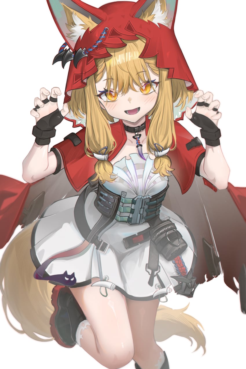 明日方舟、明日方舟：终末地、罗斯 (明日方舟) 1名女孩 兽耳 黑色手套 金发 猫爪姿势