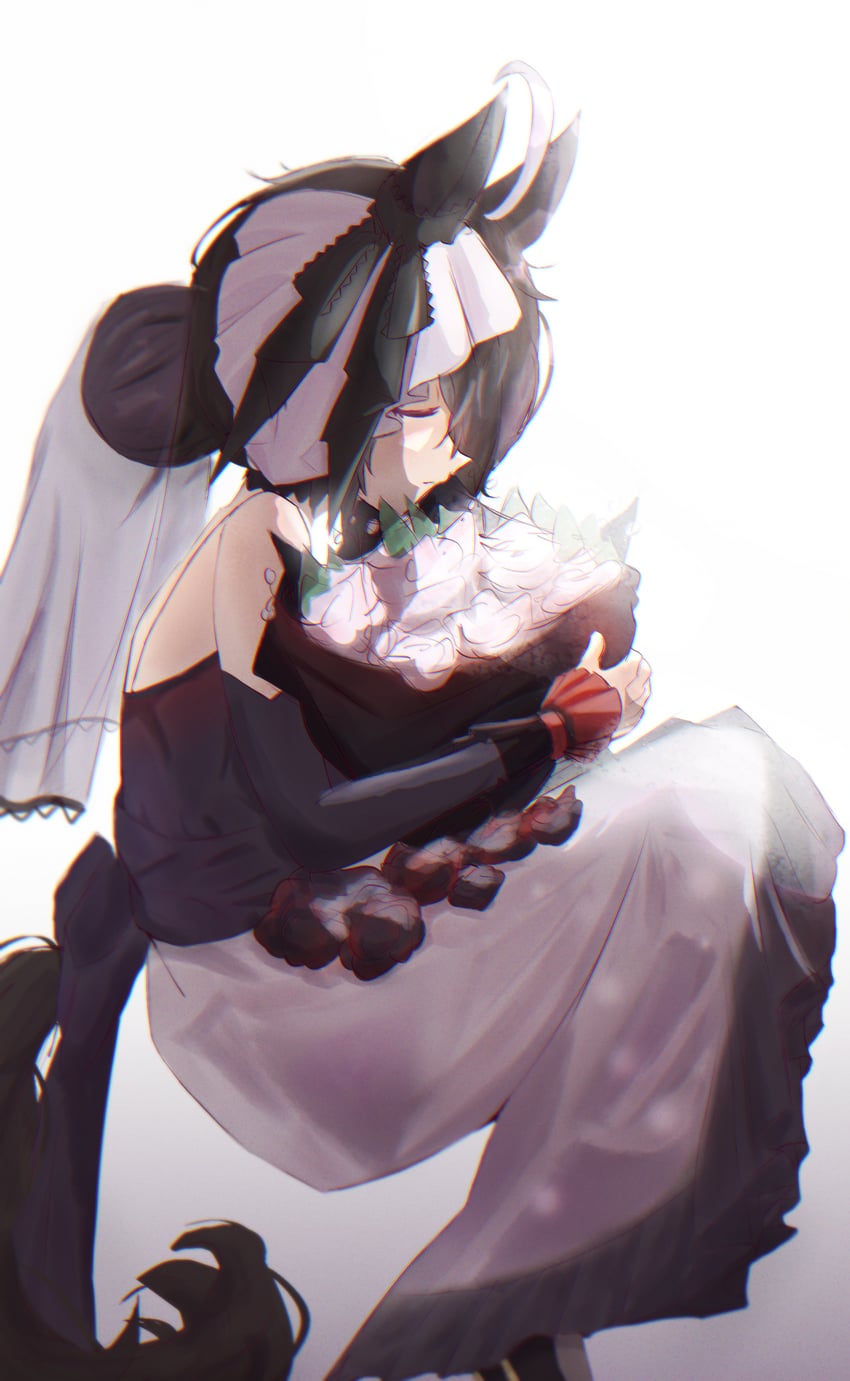 赛马娘、曼城茶座 (Mysterious Rose) (赛马娘)、曼城茶座 (赛马娘) 1名女孩 呆毛 兽耳 黑发 黑色丝带