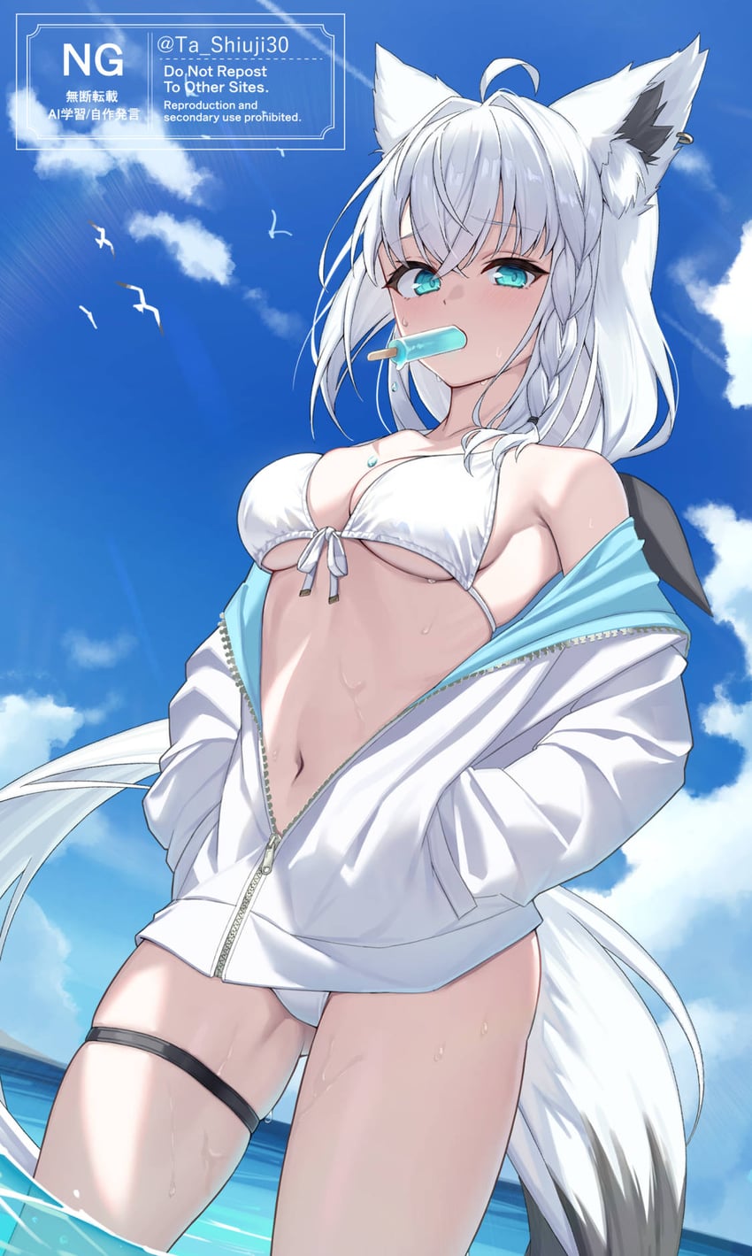 Hololive、白上吹雪 1名女孩 呆毛 替换服装 兽耳毛 兽耳穿孔