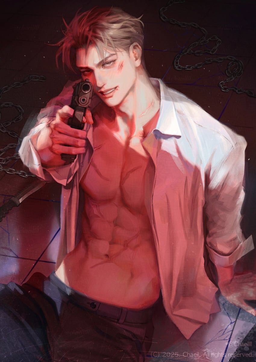 原创 1名男孩 瞄准 瞄准观众 黑裤子 金发