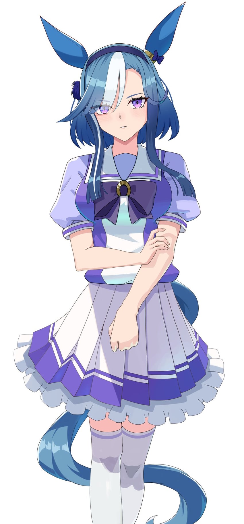 赛马娘、悦泽之韵 (赛马娘) 1名女孩 兽耳 蓝发 脸红 蝴蝶结