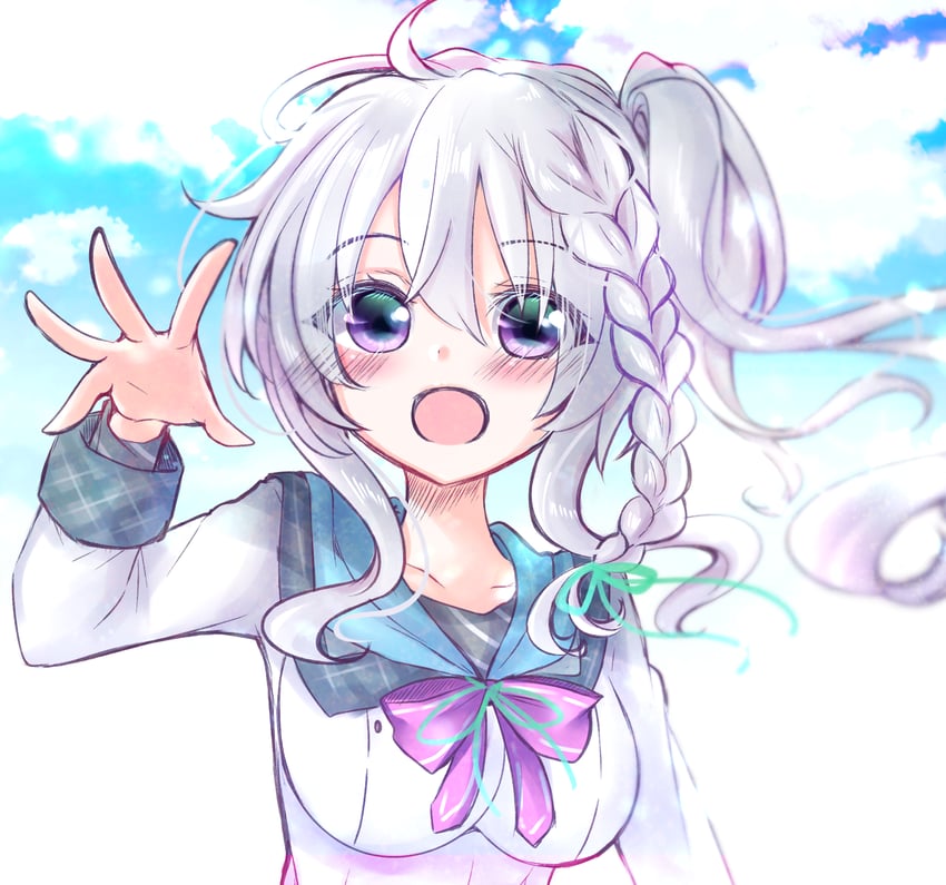 9-nine-、新美空 1名女孩 :D 呆毛 蓝天 脸红