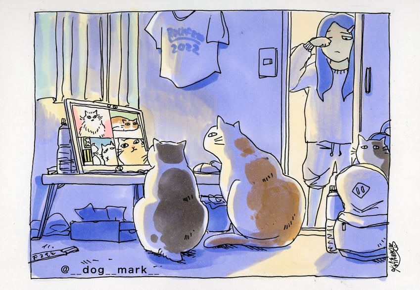 原创 1名女孩 背包 包 棕猫 猫