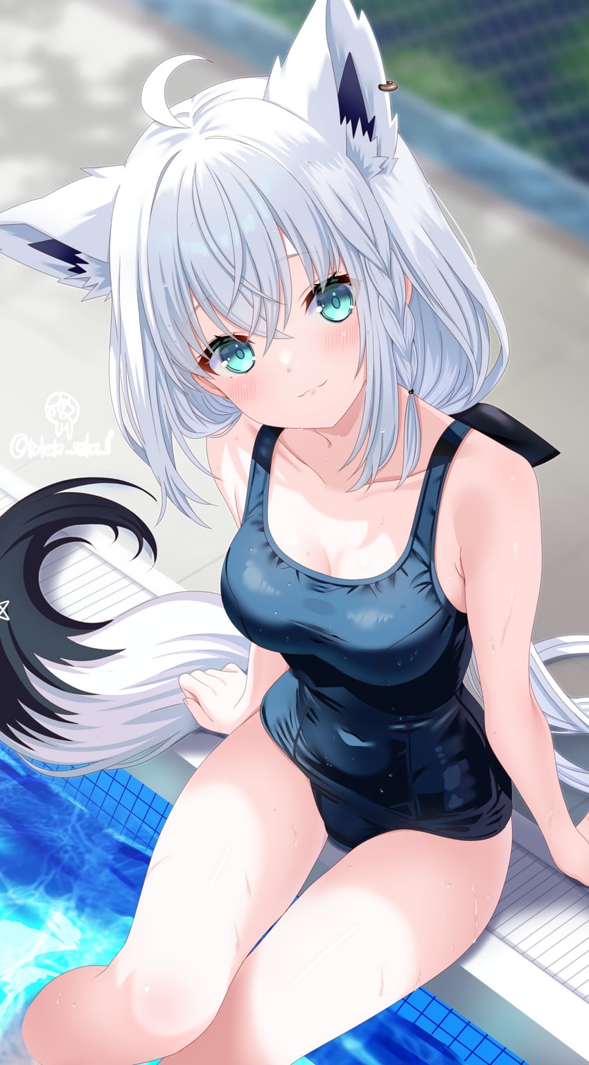 Hololive、白上吹雪 猫脸笑 呆毛 兽耳毛 兽耳穿孔 兽耳