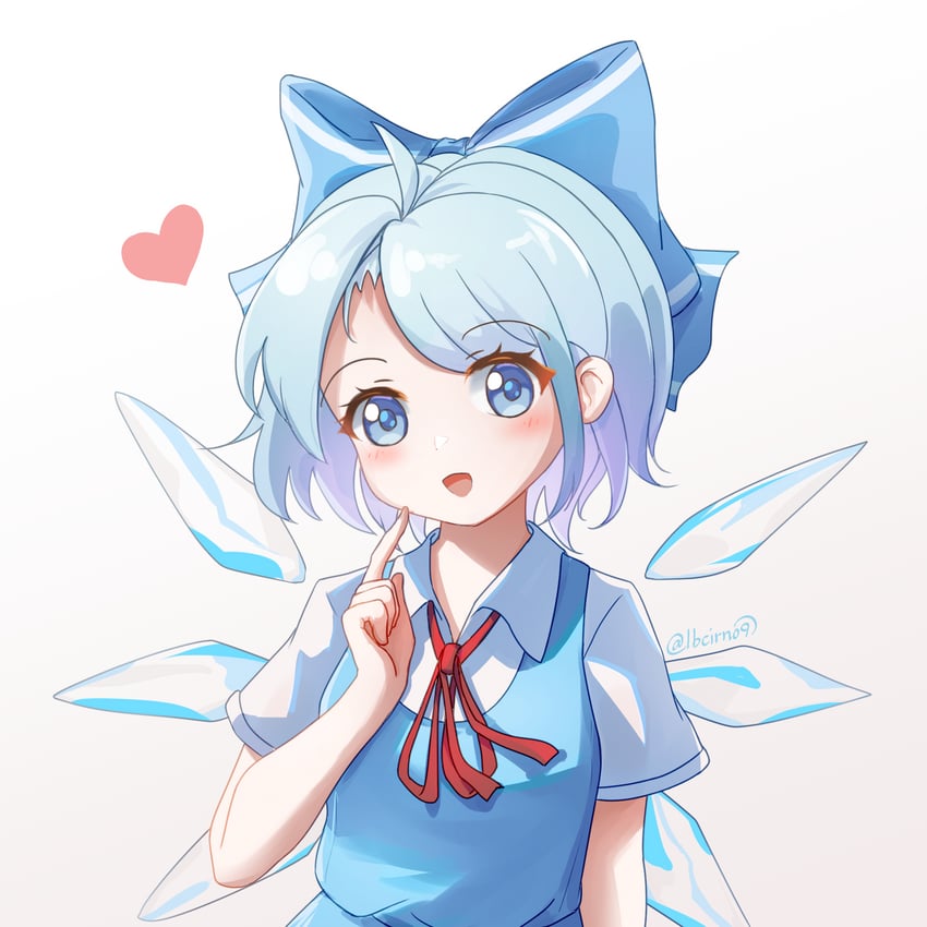 东方Project、琪露诺 1名女孩 :D 呆毛 蓝色蝴蝶结 蓝色连衣裙