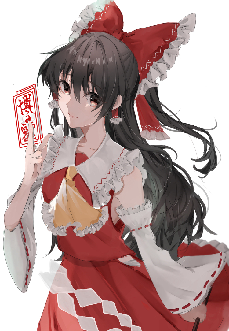 东方Project、博丽灵梦 1名女孩 阿斯科特领巾 指缝 蝴蝶结 棕眼睛