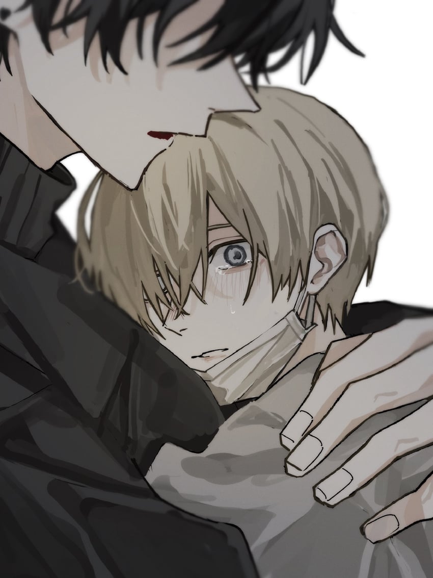 原创 2个男孩 黑发 金发 蓝眼 闭嘴