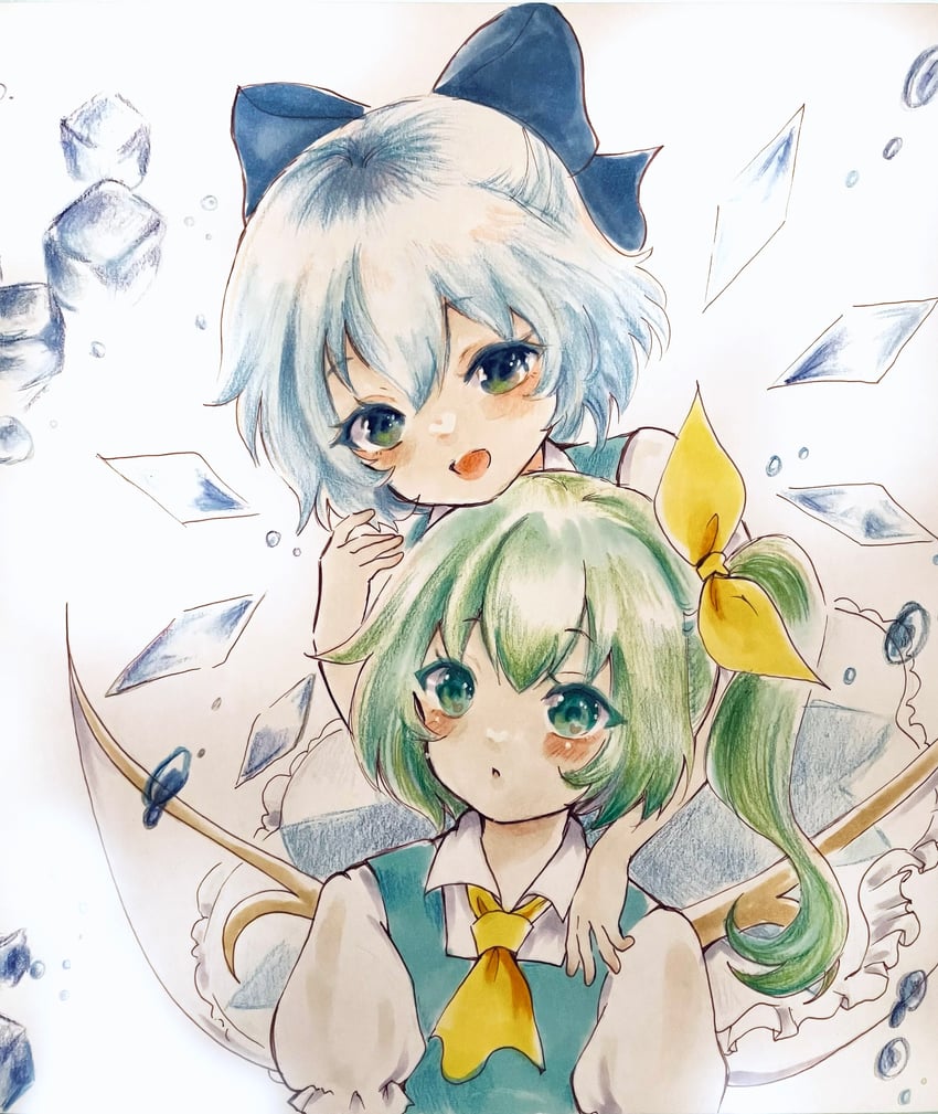 东方Project、琪露诺、大妖精 2名女孩 :D 惊讶 阿斯科特领巾 蓝色蝴蝶结