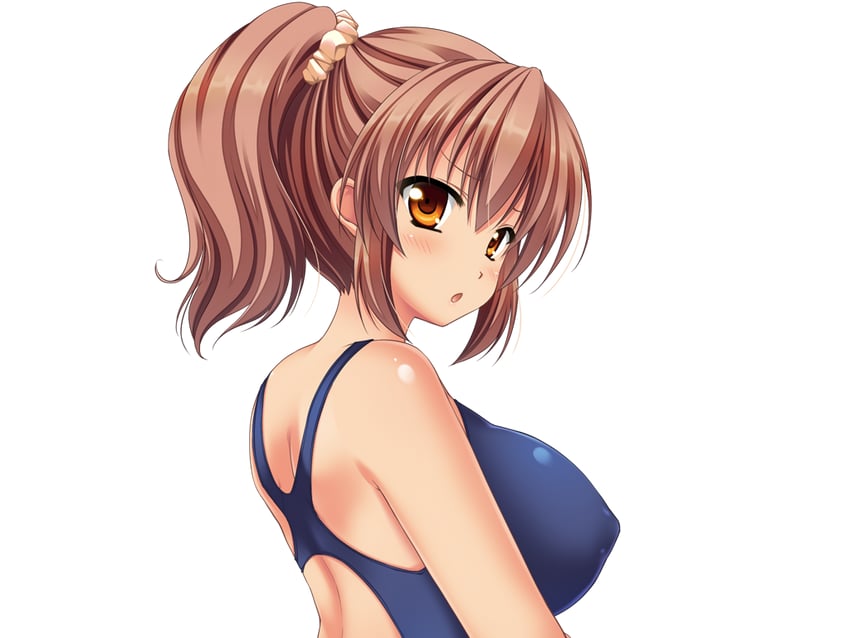 梦见颊！、toriumi hinata 1名女孩 惊讶 蓝色连体泳衣 脸红 乳房