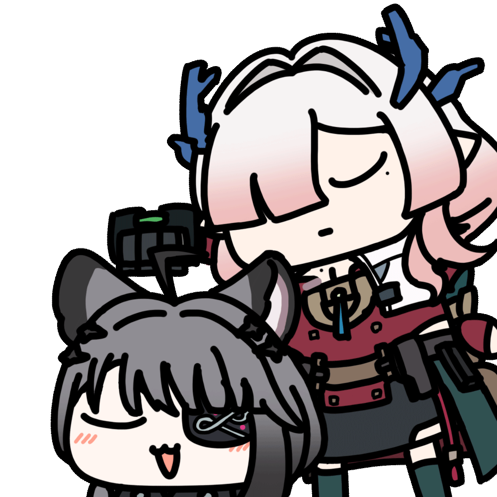 明日方舟、明日方舟：终末地、弥伏 (明日方舟) 2名女孩 猫脸笑 呆毛 兽耳 眼罩