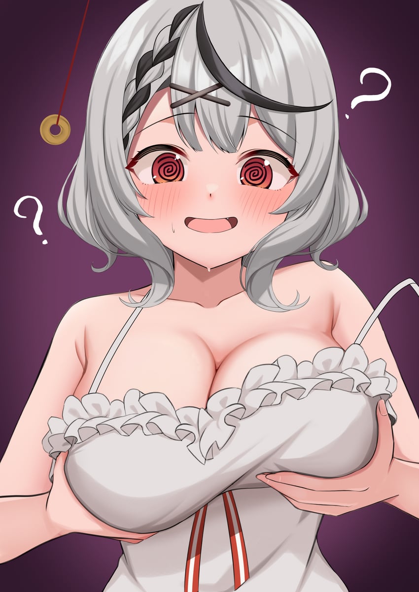 Hololive、沙花叉克萝耶 1名女孩 问号 @_@ 腋窝褶皱 露肩