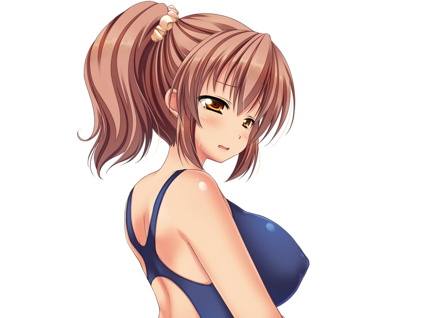 梦见颊！、toriumi hinata 1名女孩 蓝色连体泳衣 脸红 乳房 棕发
