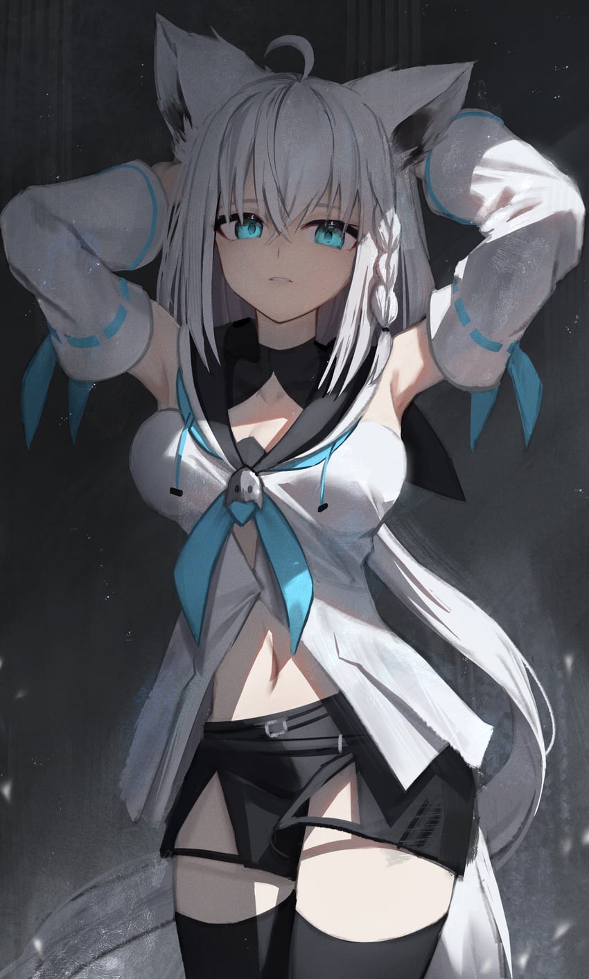 Hololive、白上吹雪 1名女孩 呆毛 兽耳 水色瞳 腋下