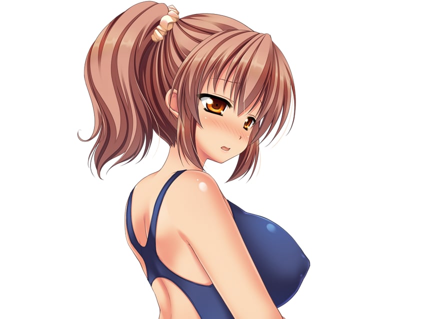 梦见颊！、toriumi hinata 1名女孩 蓝色连体泳衣 脸红 乳房 棕发