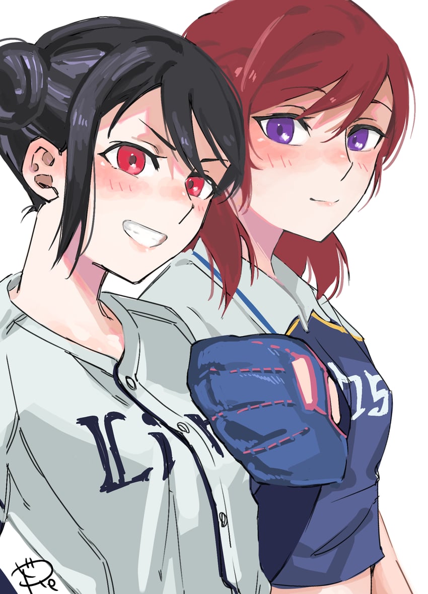 Love Live!、Love Live! 学园偶像祭、西木野真姬 2名女孩 棒球手套 黑发 拳击手套 咬牙