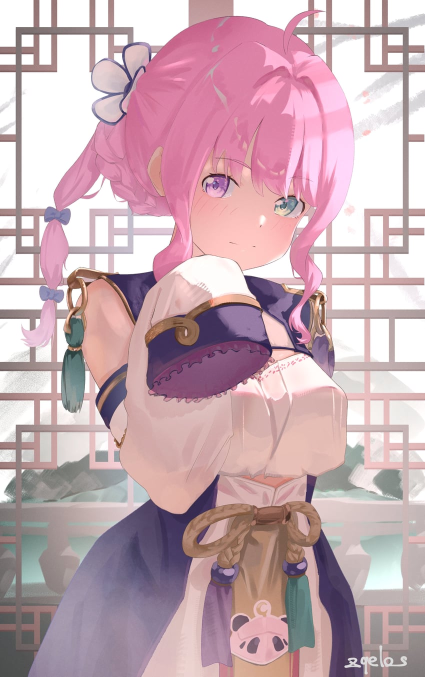 Hololive、姬森璐娜、himemori luna (9th costume) 1名女孩 呆毛 露肩 蓝色蝴蝶结 蓝色连衣裙
