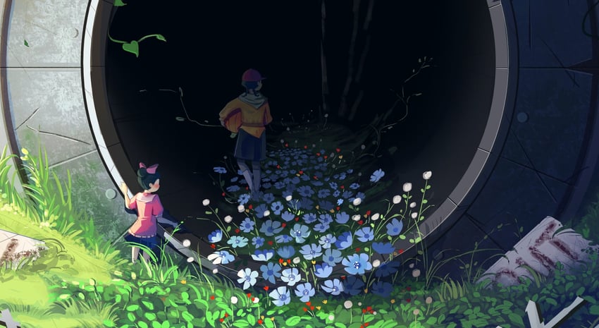 原创 2名女孩 棒球帽 黑发 蓝花 蝴蝶结