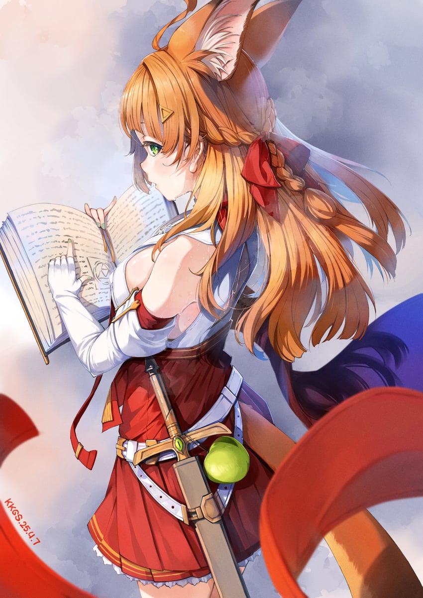 明日方舟、帕比露丝 (明日方舟)、papyrus (the next side quest) (arknights) 1名女孩 呆毛 兽耳 苹果 作者名